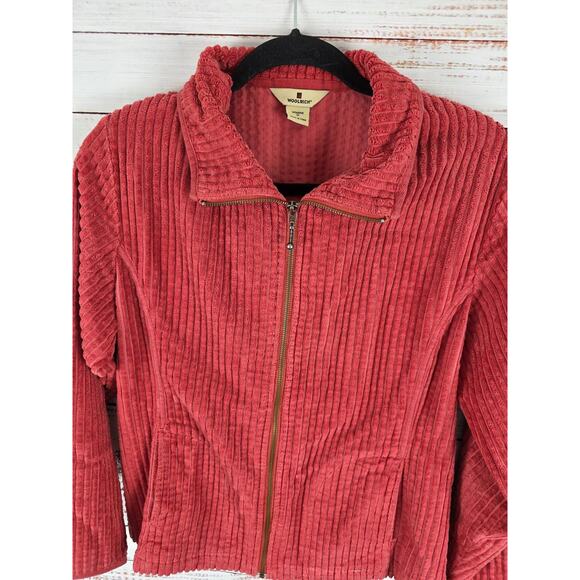 Woolrich Long Sleeve Full Zip Top M Womens Pockets Soft Ruby Red Cotton - Picture 2 of 9